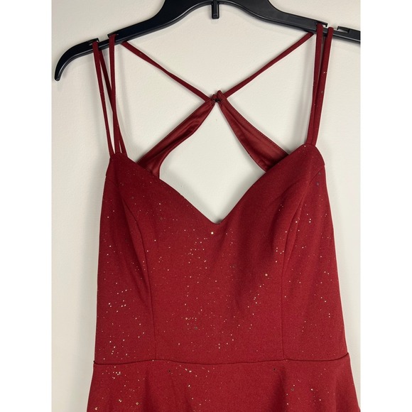 City Studio Wine Gold Glitter Criss Cross Back Fit Flare Dress Junior Size 11 - Picture 3 of 14